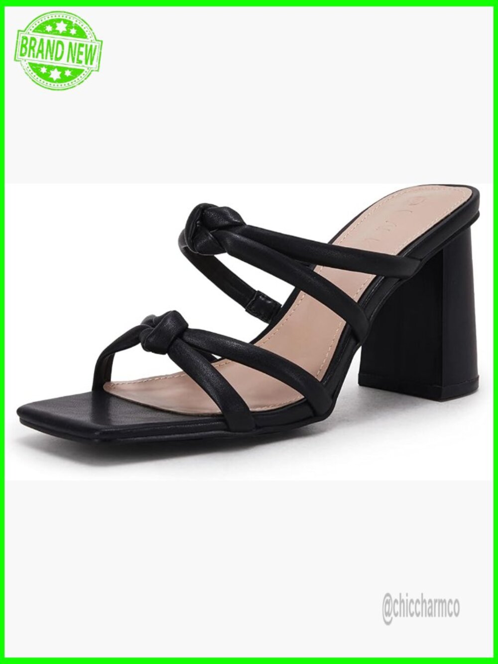 Women's Square Open Toe Heeled Sandals Block Heel Strappy Backless Shoes